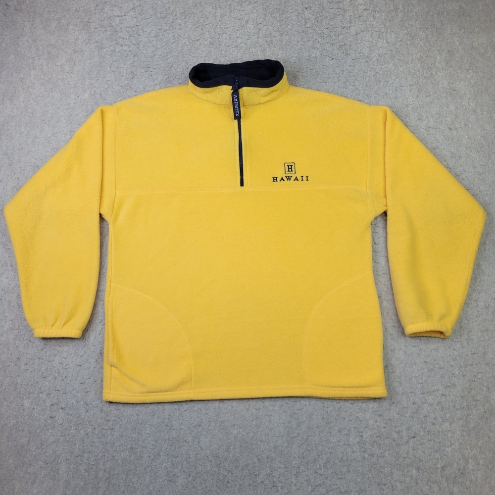 Ameritex‎ Hawaii Fleece Jacket Mens M Yellow 1/4 Zip Pullover Mock Neck Made USA